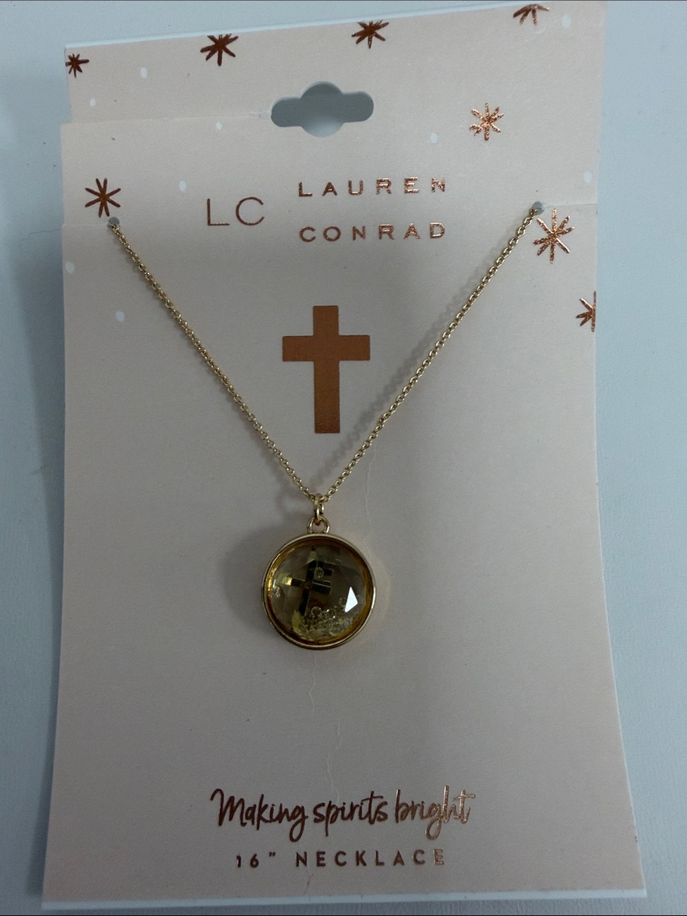 LC Lauren Conrad Gold Round Cross Pendant Necklace
